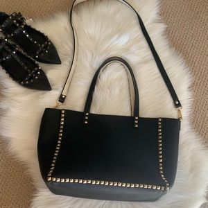 Preloved Soft Leather Tote Bag with studs attached